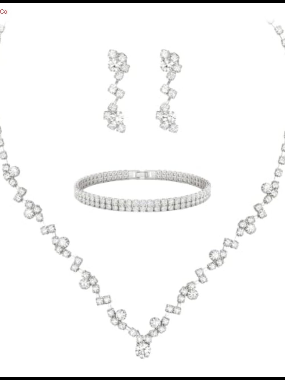 3 PC Rhinestone Crystal Necklace Earrings Bracelet Set Bridal Prom Jewelry